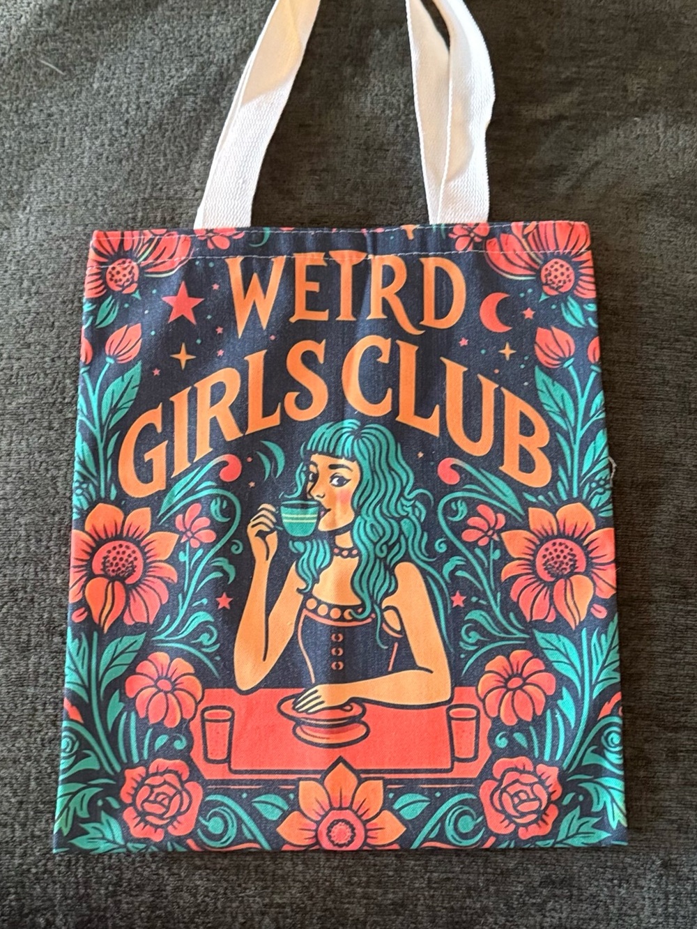 Weird Girls Club Floral Graphic Tote in Teal & Coral